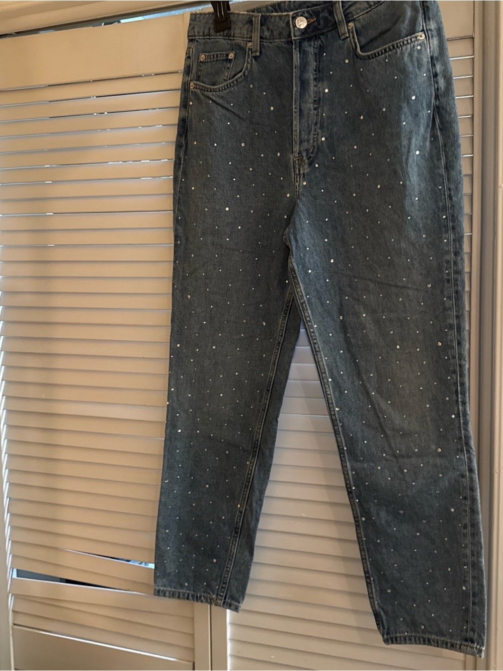 Divided Straight-Leg Jeans with Silver sequins Detail - Dark Blue
